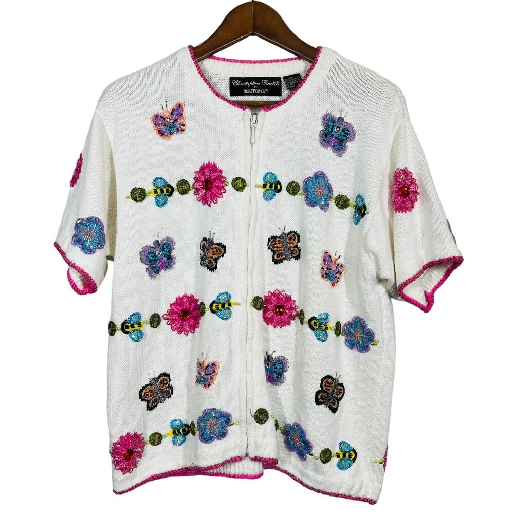 Vintage Christopher Radko x Bellepointe Cardigan Sweater Spring Butterfly - L